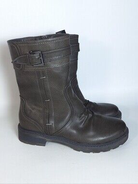 Tender Tootsies Women's Gray Mid-Calf Boots Moto Style Buckle Strap Accent, 8